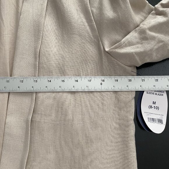 Scoop Linen Blend Scrunch Sleeve Blazer M Beige Jacket Shawl Collar Washable - Picture 10 of 13